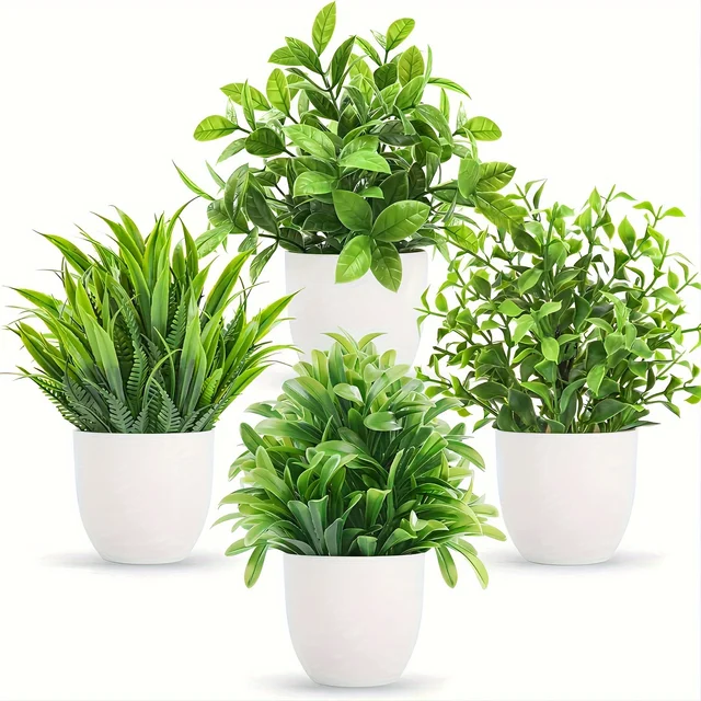 4pcs Mini Artificial Potted Plants Fake Bonsai Greenery for Home Office Farmhouse Bathroom Shelf Decor Indoor 1