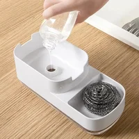 3 In 1 เครื่องจ่ายสบู่เหลวปั๊มสบู่เหลวคอนเทนเนอร์ผู้ถือฟองน้ําเคาน์เตอร์ห้องน้ําอ่างล้างจานถาดระบายน้ํา 4