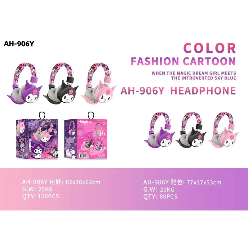 Sanrio Hello Kitty Kuromi Bluetooth Headphone Wireless Headsets Cartoon with Mic Foldable Lightweight Earphone for Phones Laptop