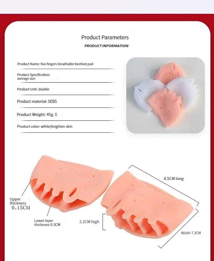 2pcs Silicone Forefoot Pads Gel Insoles Pads Toe Separator Cushion Pad Pain Relief Insoles Finger Toe Valgus Corrector Gel