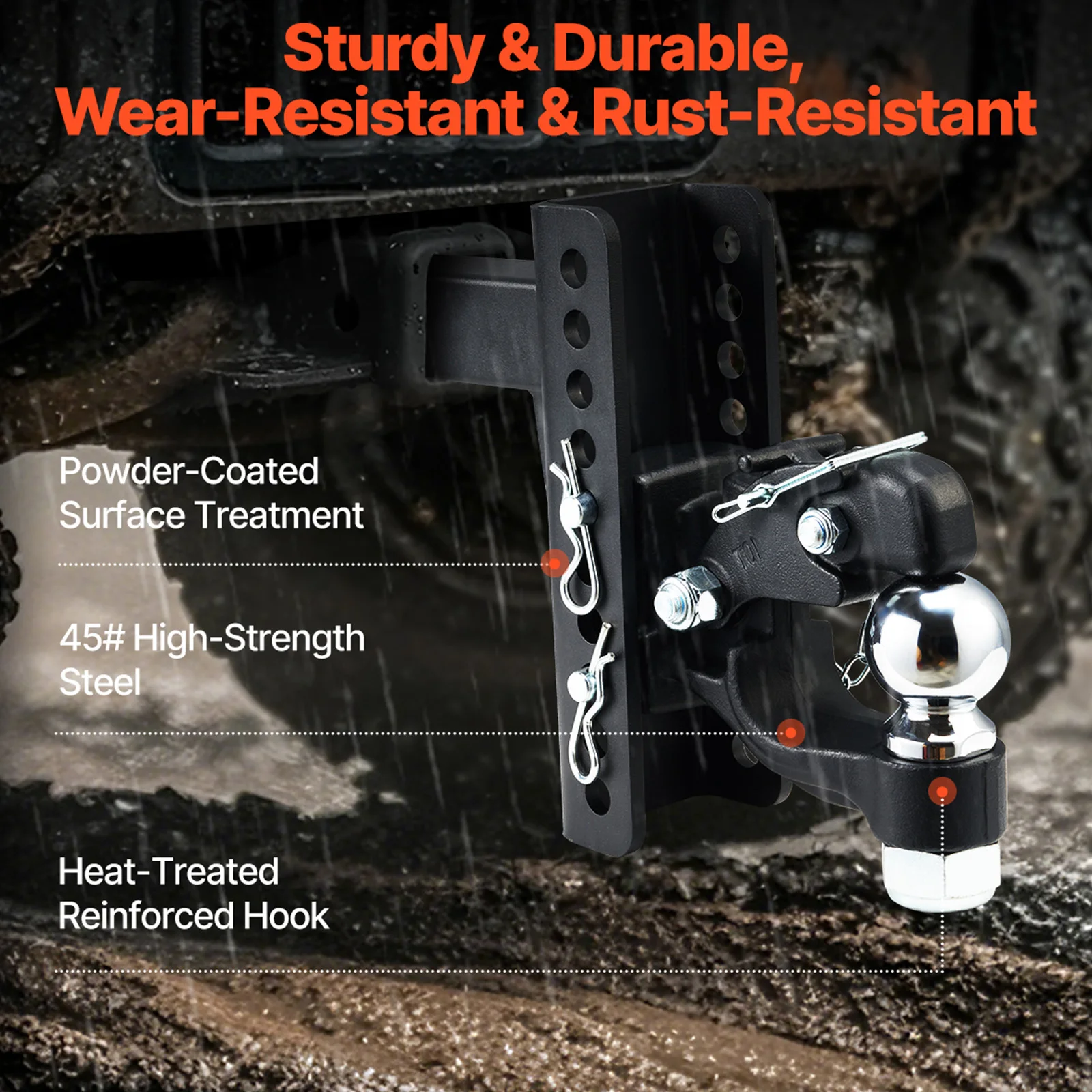 SucceBuy Pintle Hook Hitch 20000Lbs Combination 2in & 2-5/16in Ball Fit 2.5-3in Lunette Ring for 2in Receiver Rvs Trucks