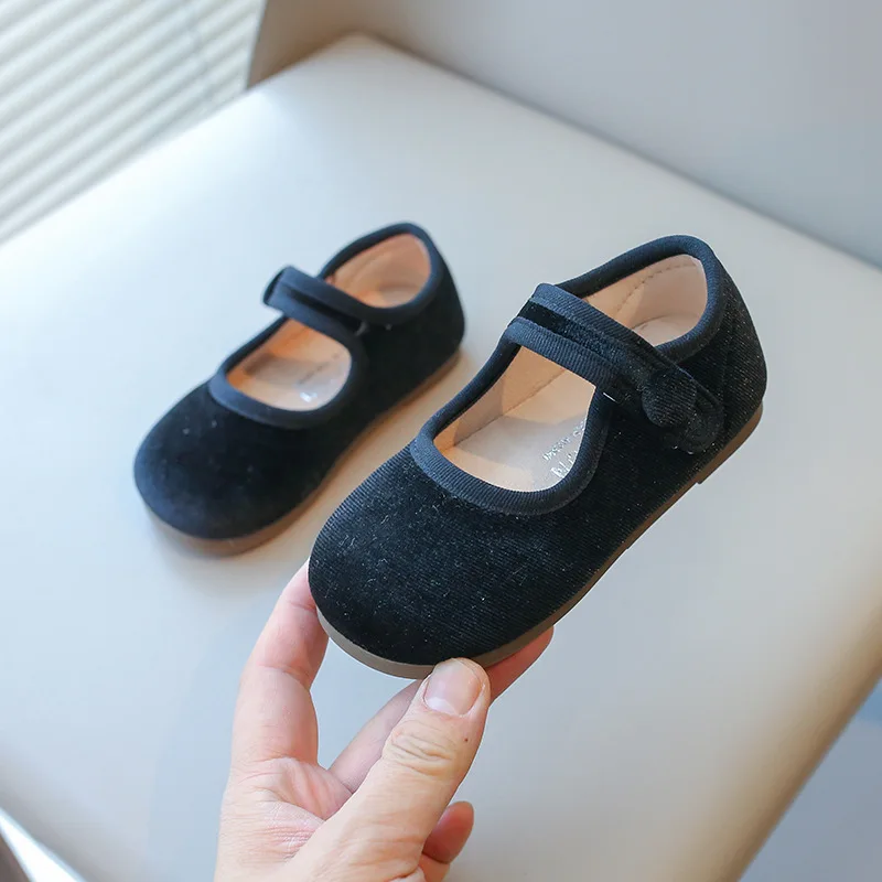 Baby Girl Shoes Vintage Velvet Girl's Casual Shoes Soft Flats