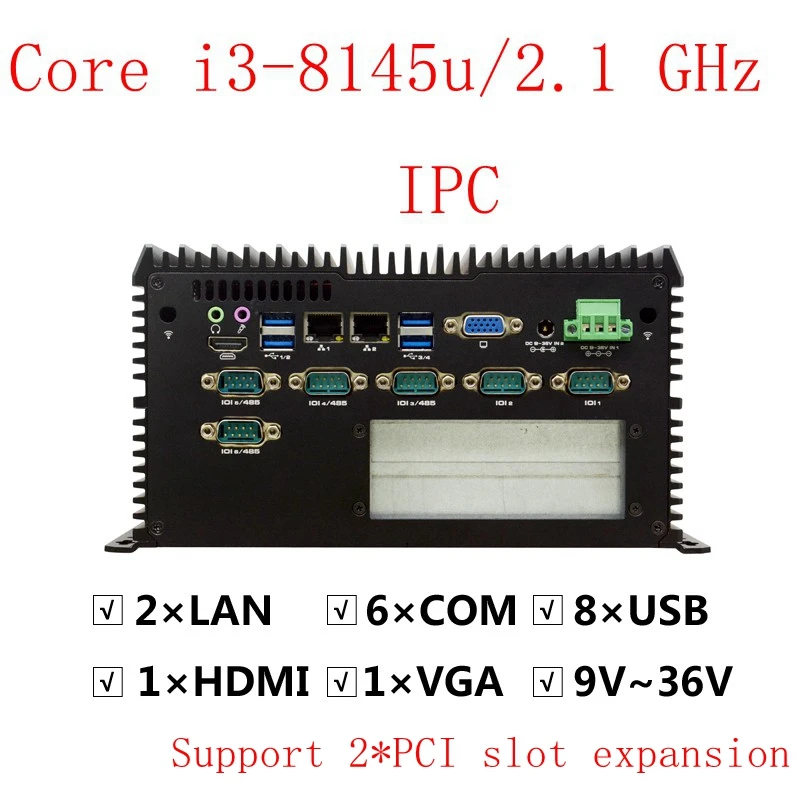 

Fanless Industrial Mini Computer box Intel Core i3 8145u i5 8265u i7 8565u 6*COM 2*LAN 8*USB PCI VGA HDMI Windows Linux