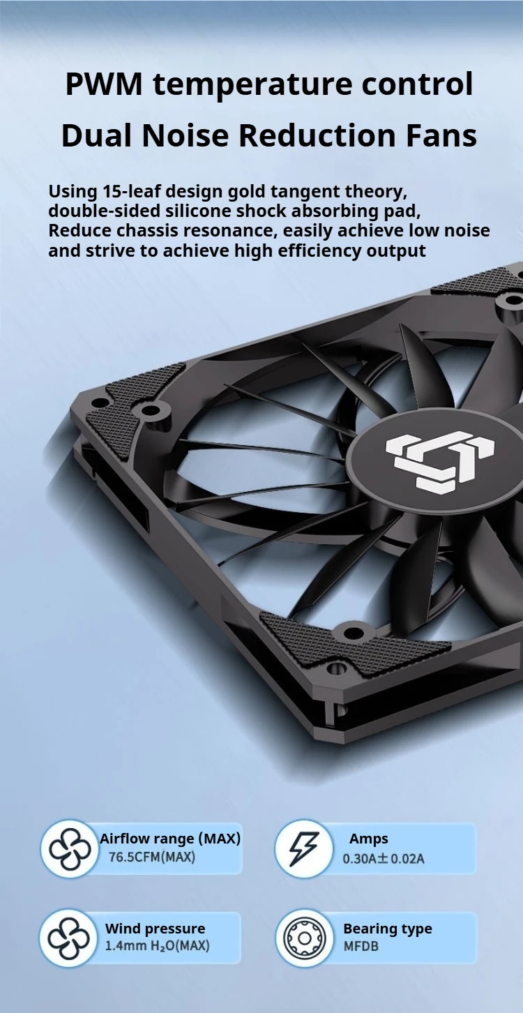 UT-14015 140mm PC Cooling Fan, PWM 300-1100RPM, 15 blades, Equipped with FDB Bea