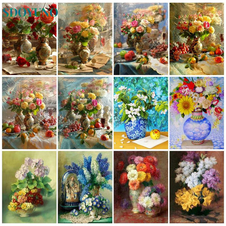 

SDOYUNO Paint By Number Kits Flower Vase Modern Wall Art Picture By Numbers Diy Acrylic Paint Painting Wall Art Decor Home