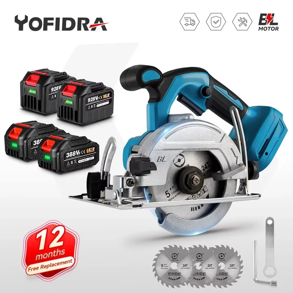 Electric Saw Electric Circular Saw Yofidra 5 Inch 125mm Brushless Cordless Electric Circular Saw 0&deg; to 45&deg; Adjustable Wood Cuttiing Machine For Makita Battery Pin
