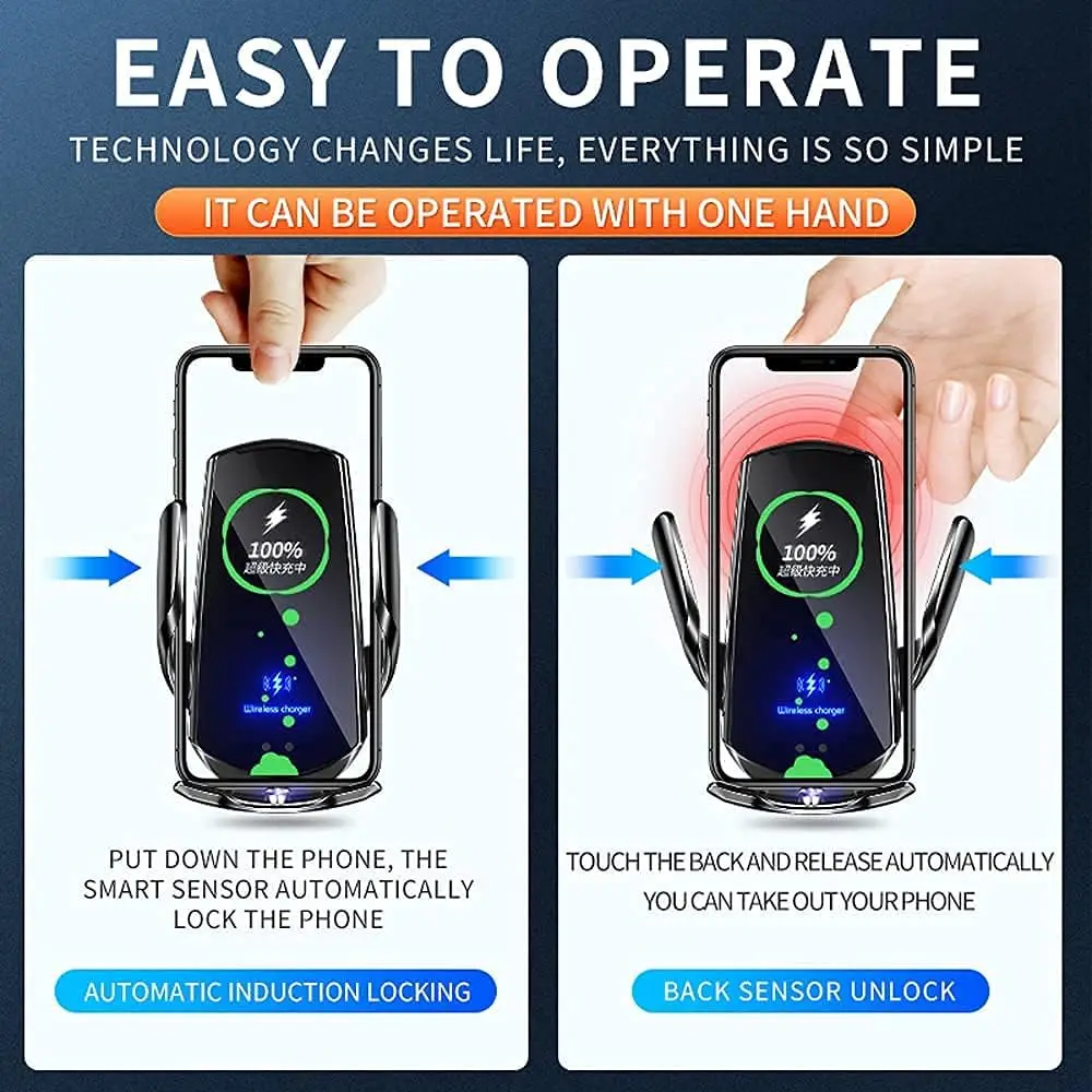 Cargador inalámbrico para teléfono de coche con Sensor inteligente Q3, soporte para teléfono de coche con sujeción autom