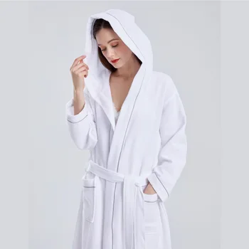 Pure Cotton Waffle Hooded Hotel SPA Robe Men Women Quick Drying Absorbent Kimono Yukata Sleepwear Homewear Casual Soft Bathrobe