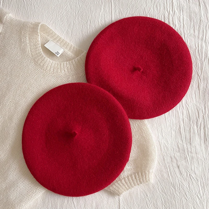 Luna&Dolphin Women 90% Wool Mushroom Berets Autumn Winter Purplish Red Knitting Artist Cap Painter Beanie Hat Sweet Color 5