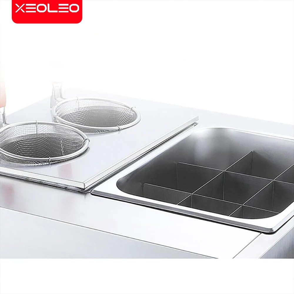 XEOLEO Oden Pot Noodle Cooker Two-in-one Combination Furnace Commercial Gas Pasta Boiled Food Soup Fryer for Kitchen Machine