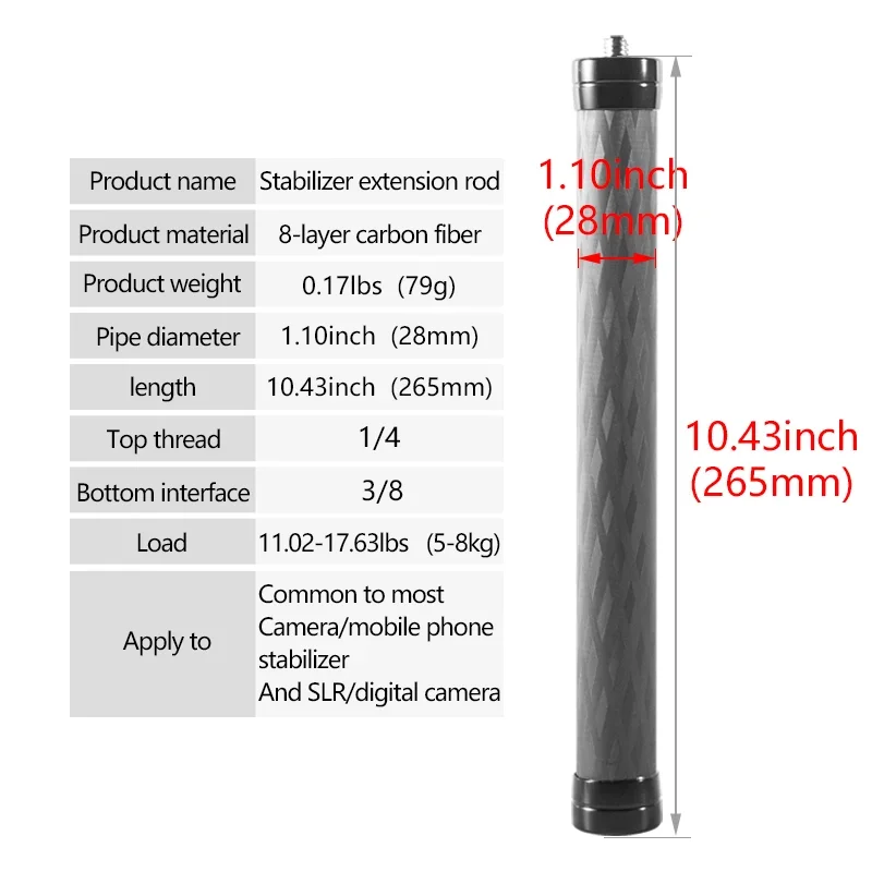 Verlengstang, 15 Cm Onzichtbare Selfiestick-verlengpaal, met 1/4 Inch Draad, voor Spiegelreflexcamera's Actiecamera's Statief Monopod-stabilisatoren