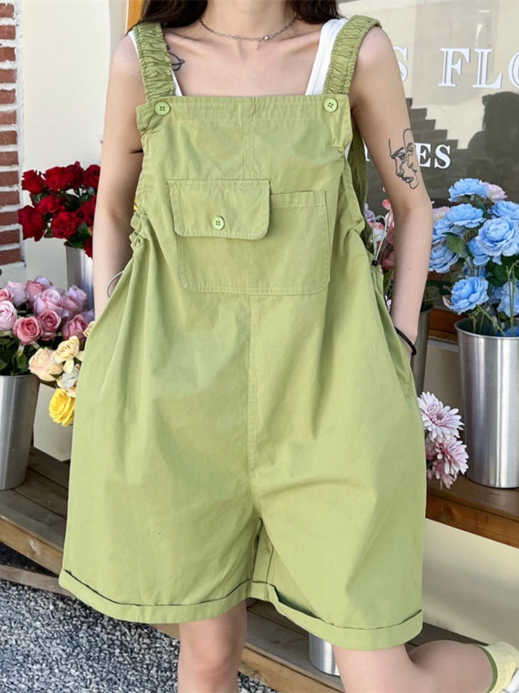 2022 Summer New Baggy Overalls Women Korean Loose High Waist Wide Leg Jumpsuits Fashion One-piece Shorts Female