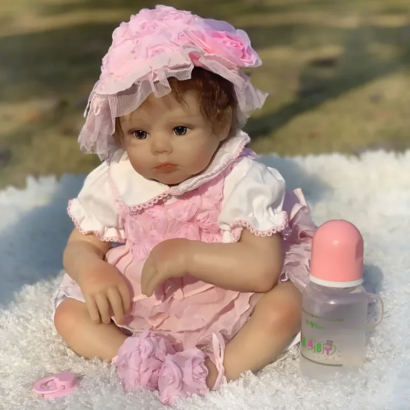 20Inch Reborn babay Doll Girl Short hair pink skirt Bebe Reborn Boneca Renascida Lifelike Real Soft Touch Cuddly Gifts Toddler little baby girl photography headbands props newborn baby girl picture photo shoot hair band accessories bebe fotografie props