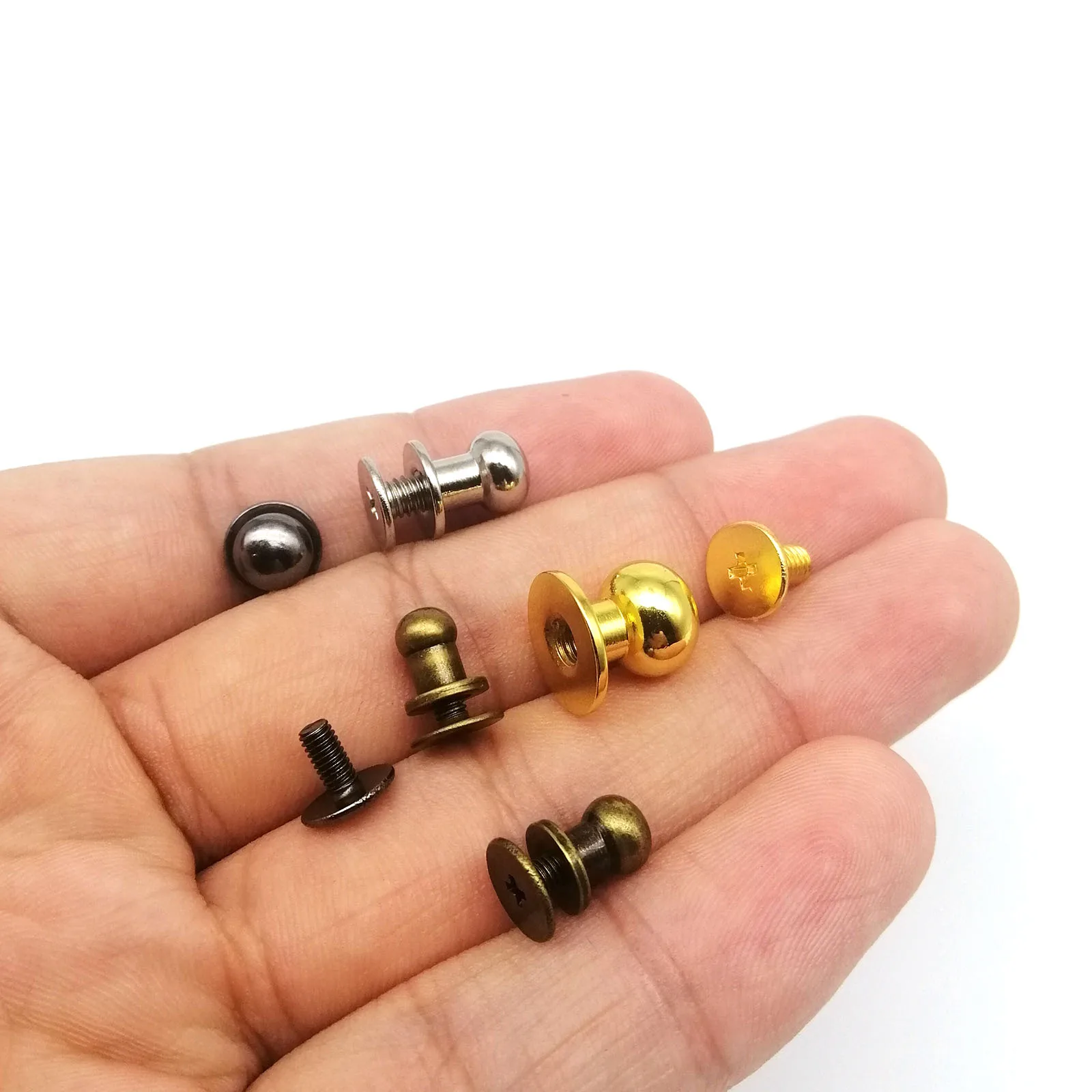 10pcs Solid Brass Copper Round Ball Head Leather Bag Purse Wallet Belt Strap Chicago Screw Back Post Nail Rivet Stud Drawer Knob leather hardware