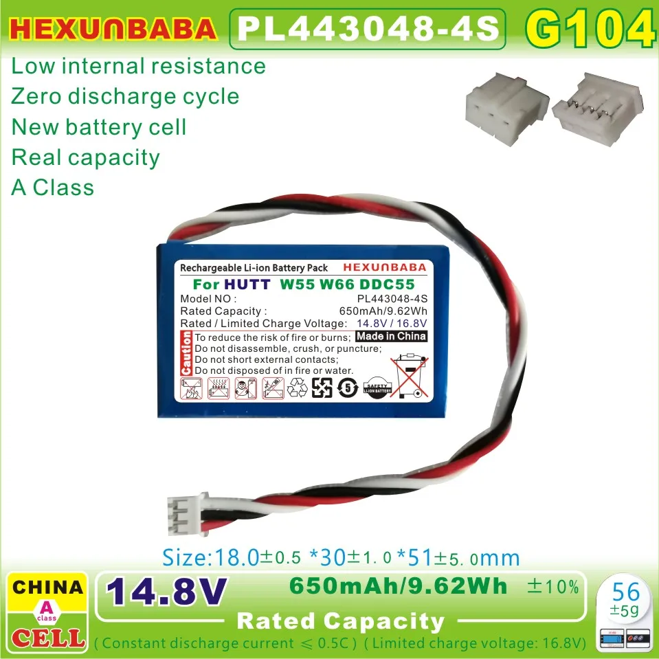 14.8V 650mAh Li-Ion Battery 443048-4S for Window Cleaning Robot PL443048-4S HUTT W55 W66 DDC55 DDC51 DDC5 C6 배터리 G104 rechargeable battery camera battery action camera battery