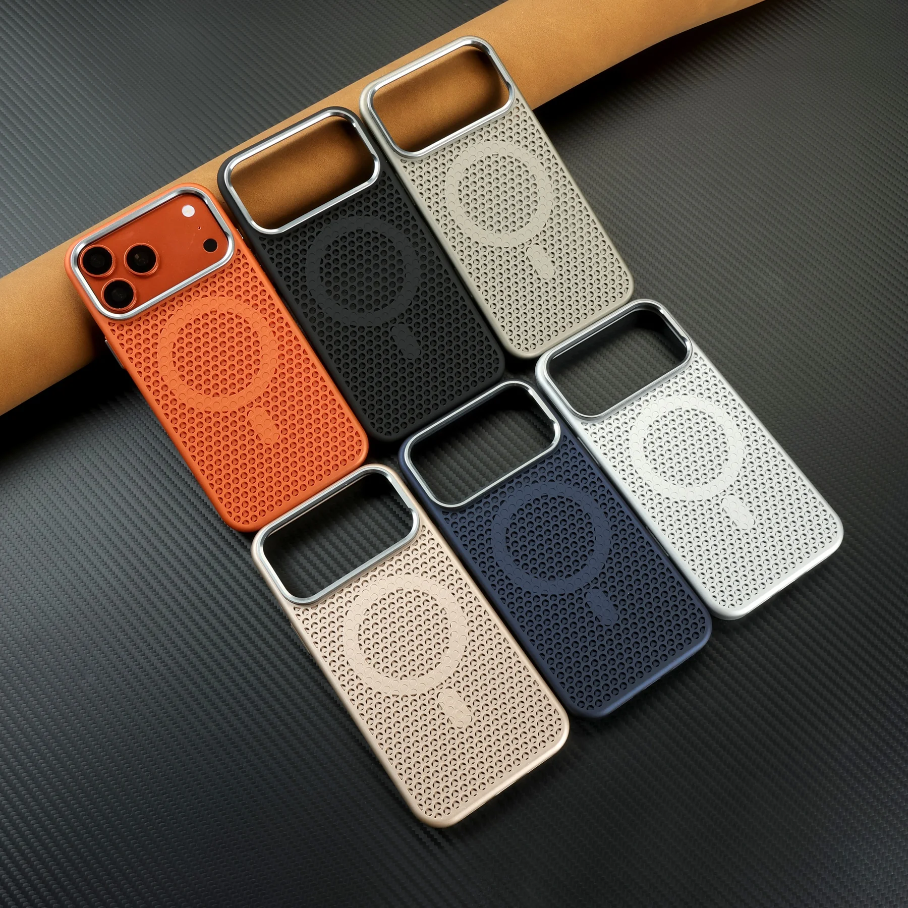 Honeycomb Grid Breathable Magnetic Hard PC Back Cover with Alloy Lens – Magsafe Compatible