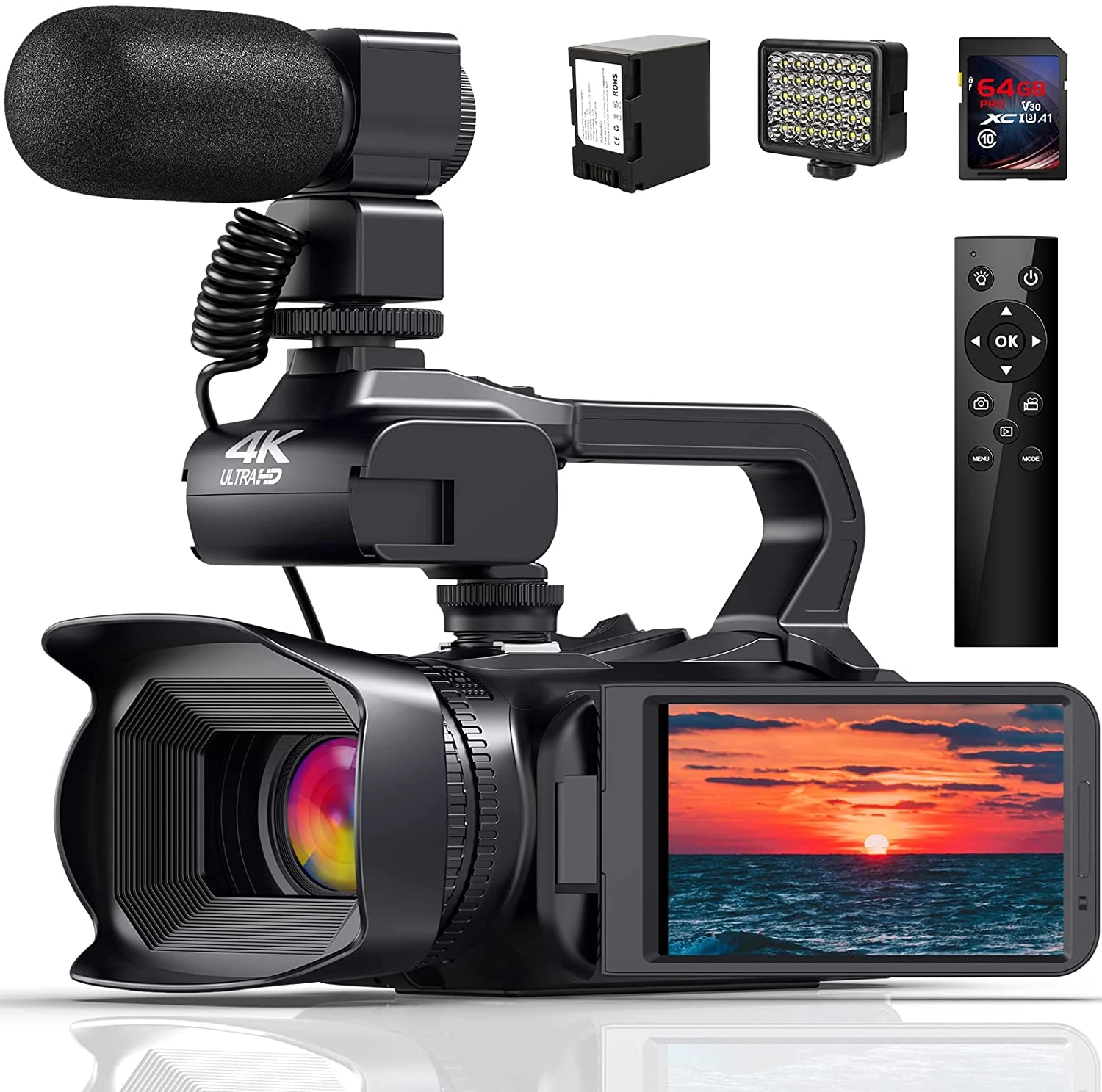 4k Video Camera Camcorder 64mp 60fps 18x Digital Zoom Auto Focus Vlogging Wifi Video Camera For