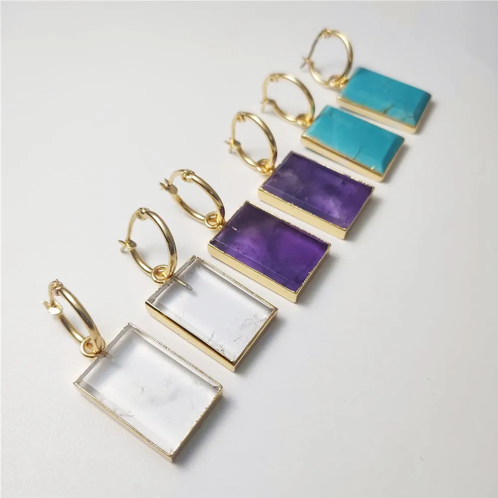 FUWO Wholesale Natural Crystal Quartz Earrings,Golden Plated Gorgeous Jewelry For Women ER434 5 Pairs/Lot