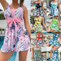 2025 New Tropical Print Knot Front Swimwear Women One Piece Swimsuit Women Dress Bathers Bathing Swimming Swim Suit Beachwear