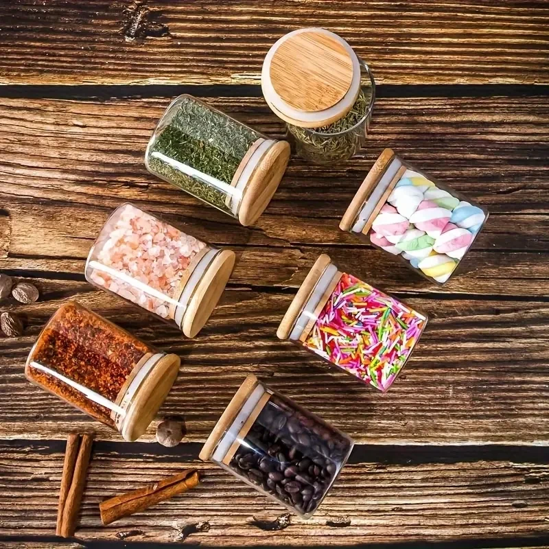 12 件 Glass Spice Jars with Bamboo Lid, 8oz Airtight Spice Containers with Black Labels, Empty Seasoning Jars for Salt Sugar