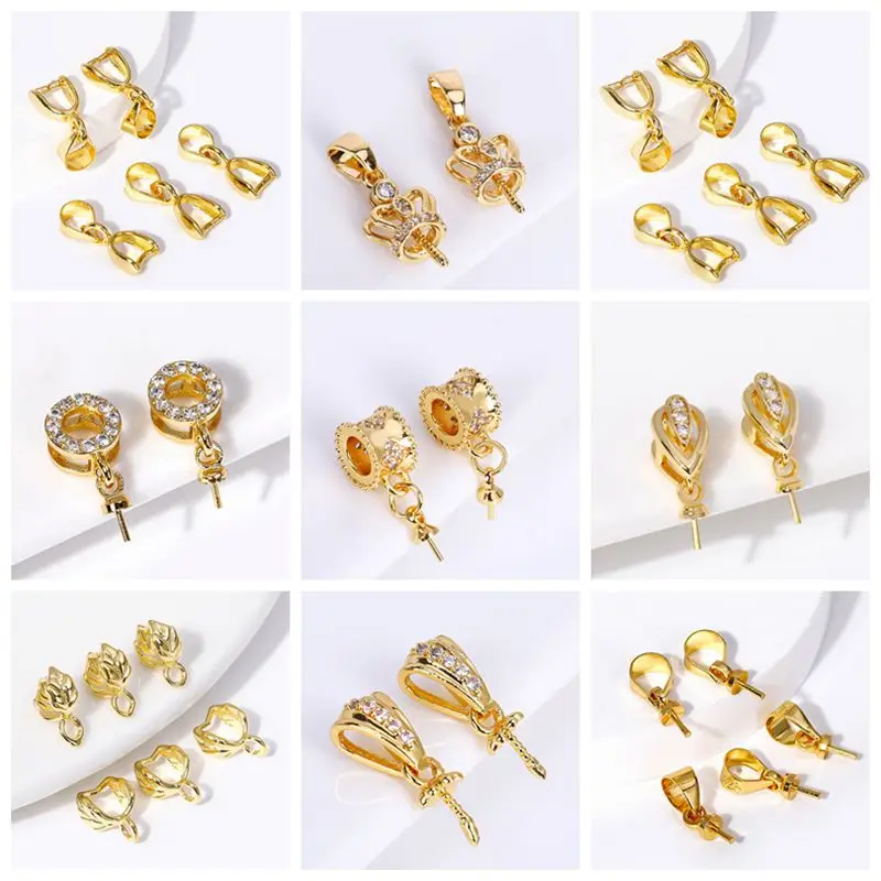 Multi Arten 18K vergoldet eingelegte Zirkon Clamp Pinch Clip Bail Hooks Connector für Schmuckherstellung DIY Ohrring Anhänger Erkenntnisse – Detail 3