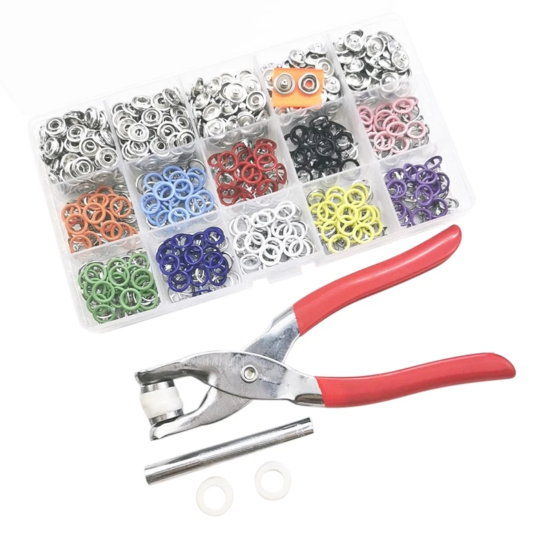 

10 Colors 9.5mm Metal Snap Buttons Rings with Fastener Pliers Press Tool Kit Snap Button for Sewing and