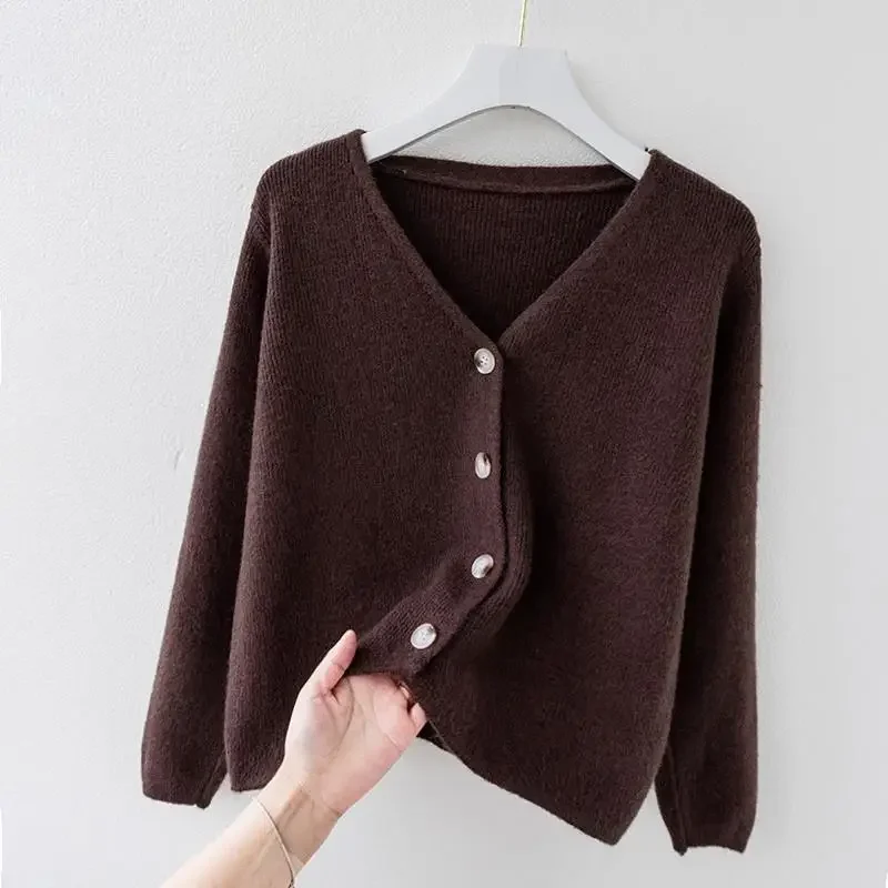 Cardigan Donna Maglione Crop Top A 3/4 Con Bottoni - Lavorato A Maglia, Colore Misto