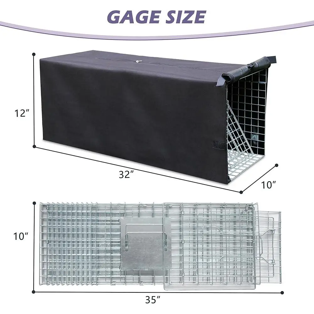Heavy Duty Live Cat Trap Cage with Cover Humane Animal Trap Stray Cats Raccoons Squirrels Skunks Outdoor UseFoldable Design
