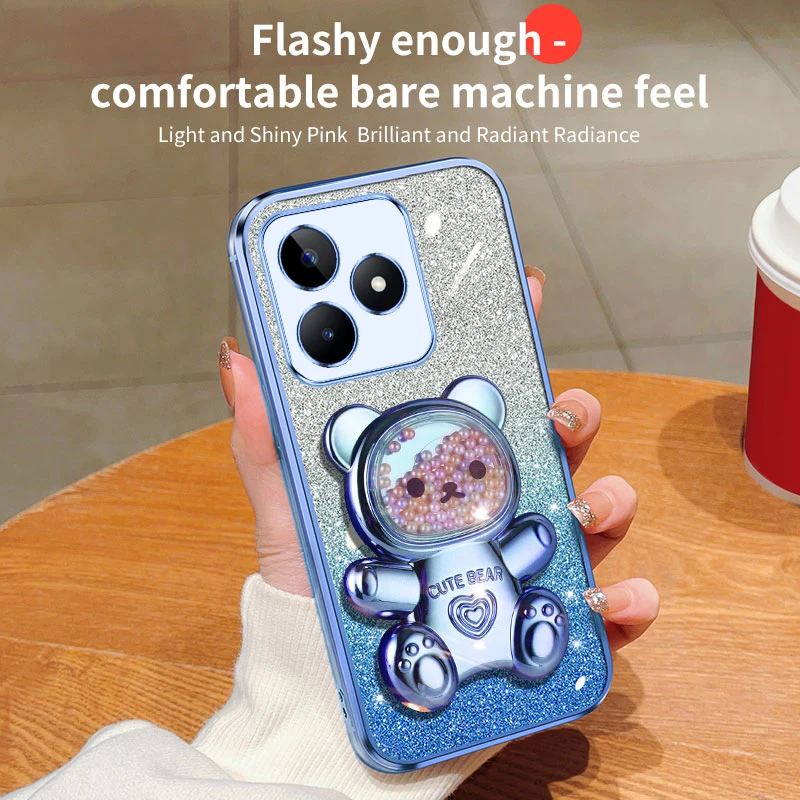 C 53 15 55 35 Quicksand Bär Glitter Halter Telefon Fall Für Oppo Realme C55 C53 C11 C31 C35 C17 C20 c30 C15 Stand Abdeckung V_voghion.com