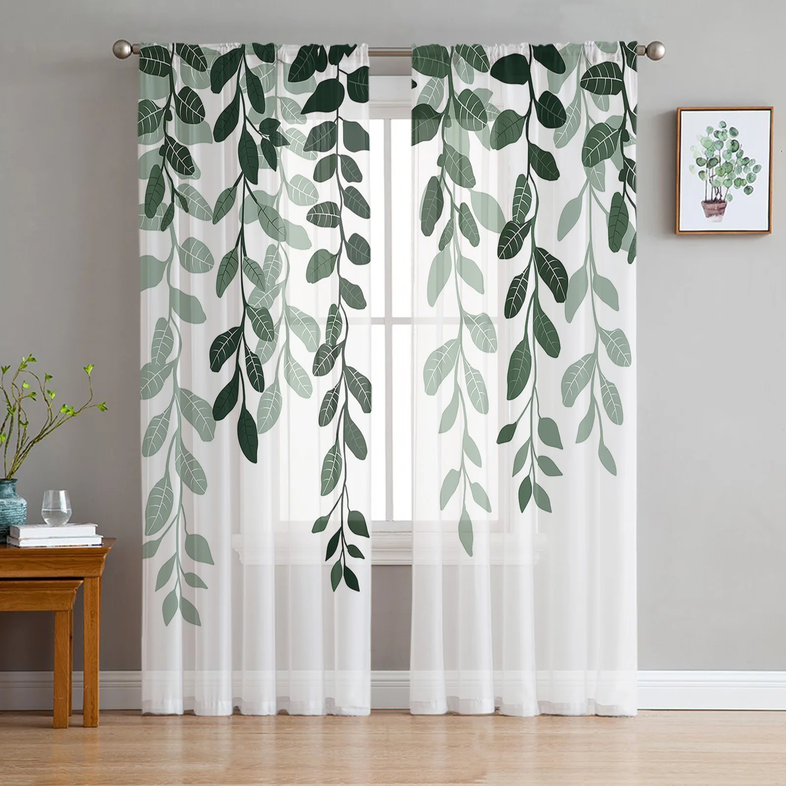 

Leaf Plants Rural Green Sheer Curtains for Living Room Modern Home Decor Tulle Curtain Bedroom Voile Drapes