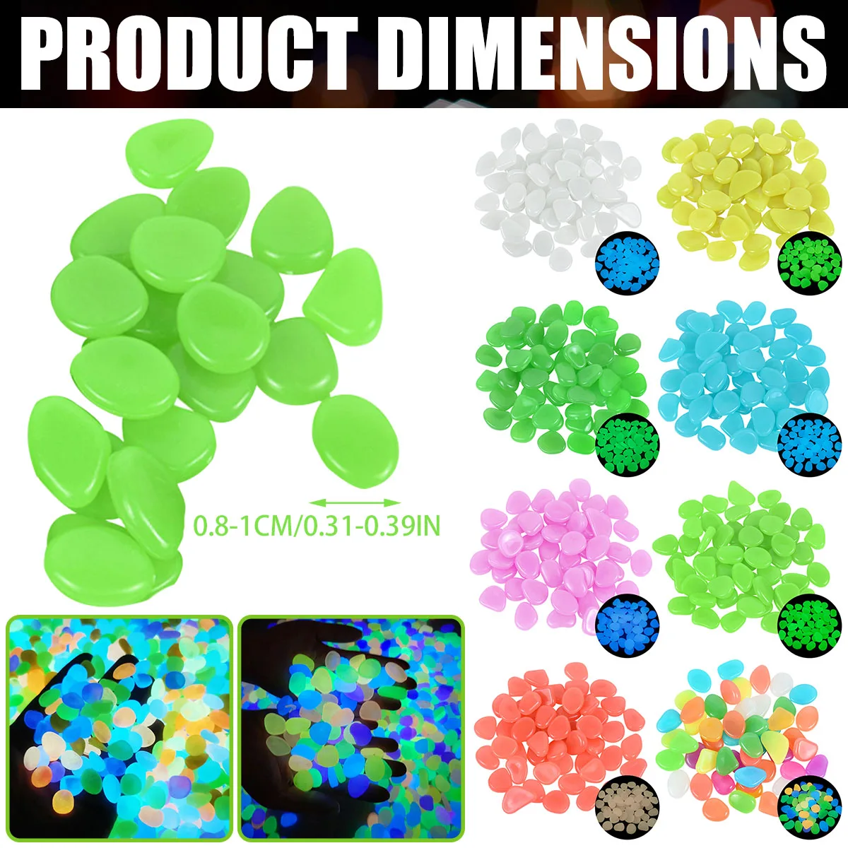 Glow in the Dark Stones 50/100/200Pcs 0.8-1.1cm for Aquarium Gardening Pots Decor Gravel