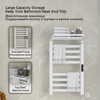 สีดํา/สีขาวชั้นวางผ้าขนหนูอุ่นพร้อมชั้นวางด้านบนจอแสดงผลดิจิตอลราวแขวนผ้าไฟฟ้า.ติดผนังผ้าขนหนูDryer.220Vผ้าเช็ดตัวอุ่น 2