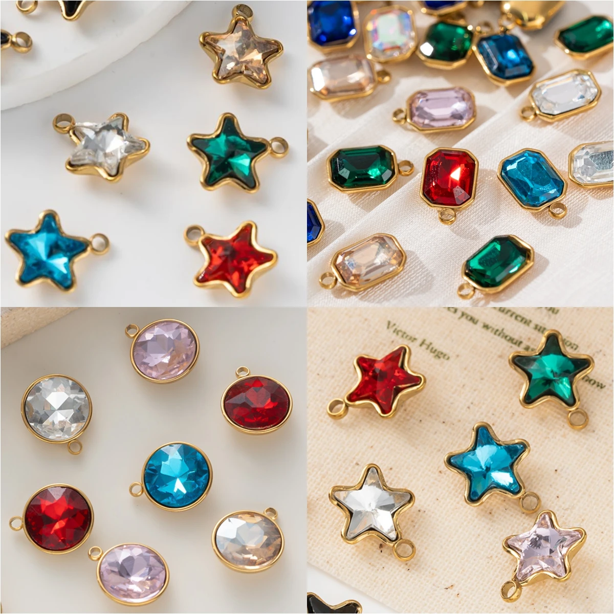 5 Stück vergoldeter Edelstahl-Kristallstern, runder Charms-Anhänger für Schmuckherstellung, DIY-Handwerk, Armband, Halskette, Ohrringe