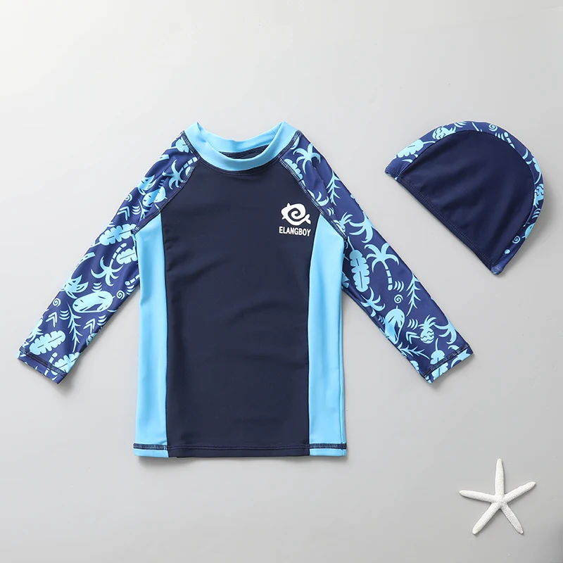 Children swimsuit boy split medium big kids plus-size five-point pants long sleeve sun protection quick-drying boy swim set