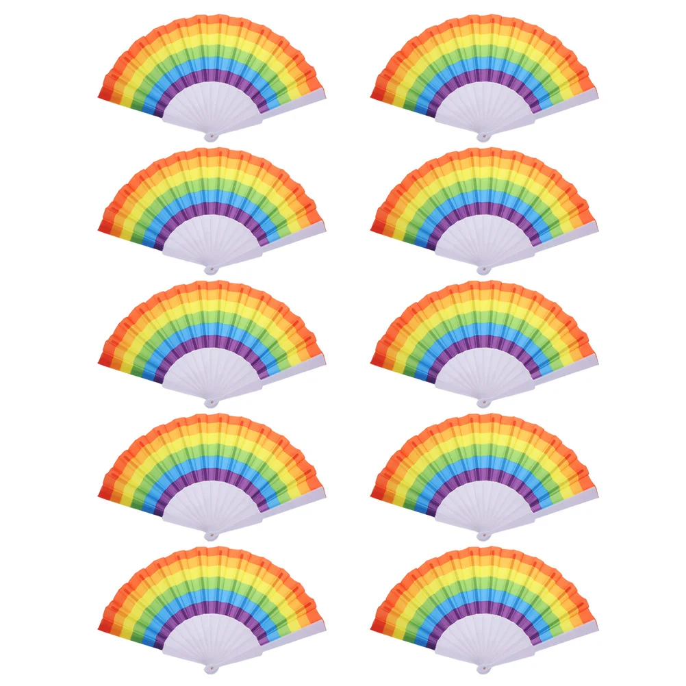 10pcs Colorful Rainbow Party Suppliess Rainbow Design Party Suppliess Lightweight Compact Hand Fan portable fan folding fan mini fan hand fan wooden hand fan silk fans kung fu fan