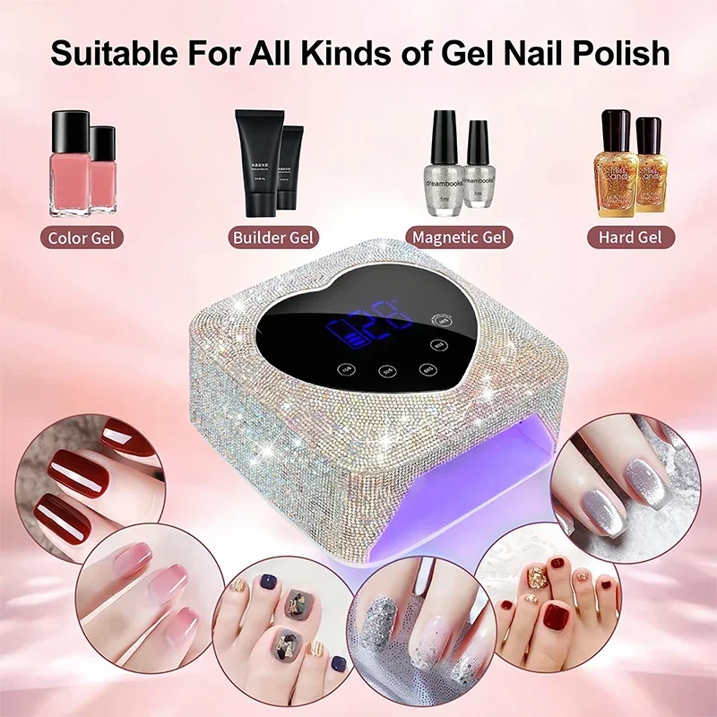 UV LED Nail Lamp 72W Rechargeable Cordless UV Light for Nails With Rhinestone Heart Shaped Manicure Pedicure Machine Nail Tools 6
