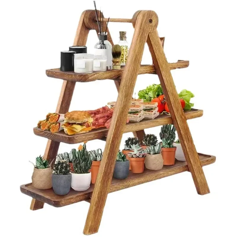 3 Tier Wooden Cake Stand Detachable Pastry and Burger Stand for Family Parties Birthdays and Wedding Displays
