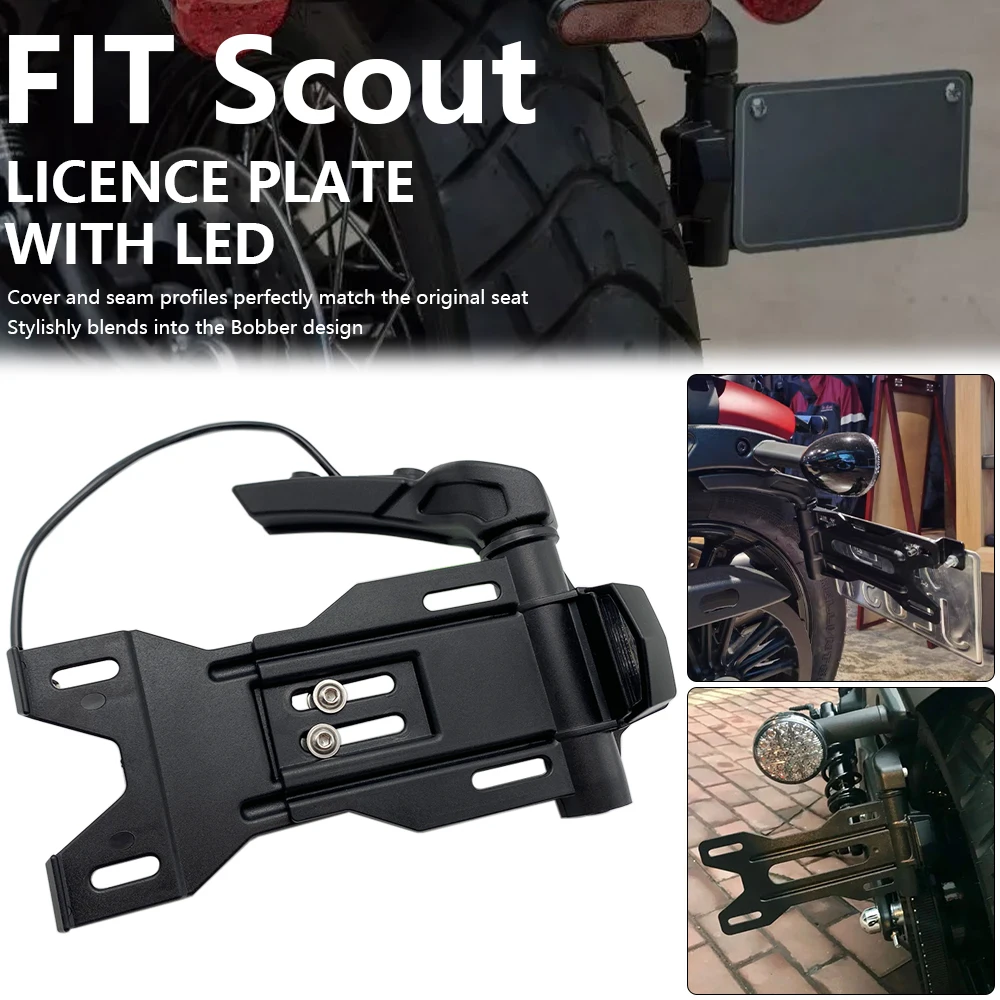 

Side License Plate Relocation Kit With LED Display Bracket Fit For Indian Scout Rogue Twenty Sixty Sport Chief Bobber Dark Horse