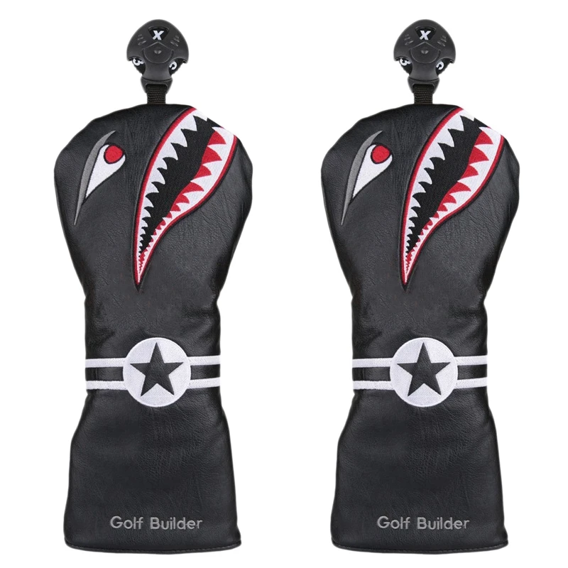 

2X Shark Golf Club Head Cover For Driver Fairway Wood Hybrid Mallet Blade Putter Leather Golf Clubs Headcovers Protector