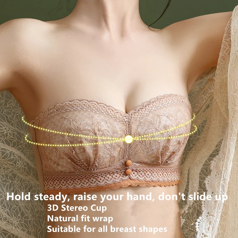 

Thin Strapless Bra Women's Big Breasts Show Small Gathering No Steel Ring Adjustable Sexy Non-slip Breast Underwear