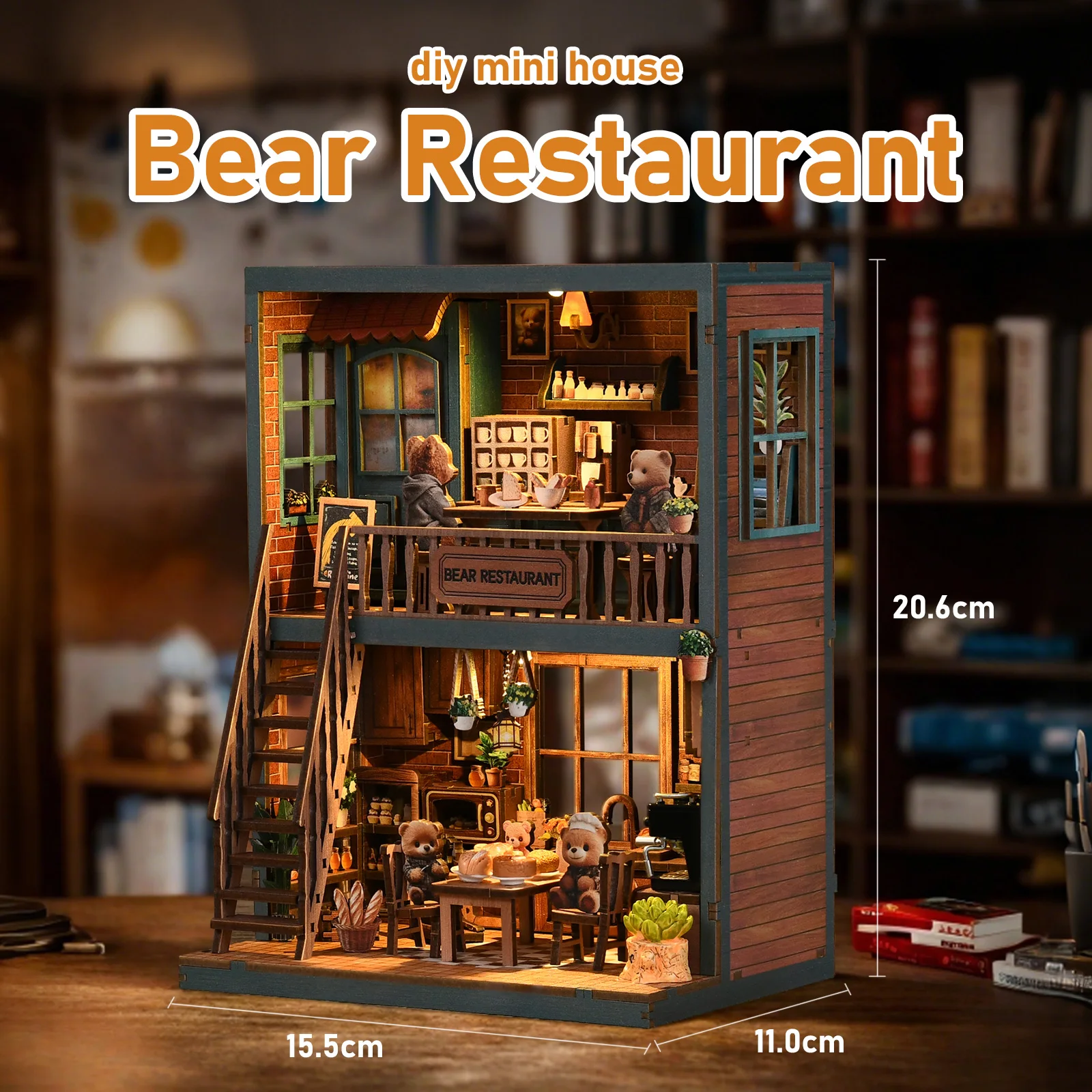 SnapTogs Bear Restaurant Book Nook DIY Miniature Kit Cozy Doll