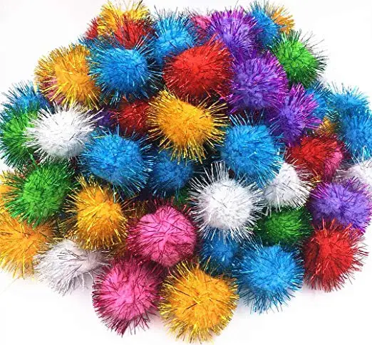 Colourful Environmental Assorted Color Arts Craft Pom Poms Girl Glitter Poms Sparkle Balls For DIY Decorations