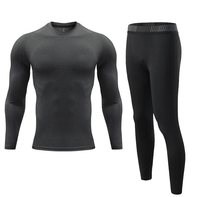 Fitness clothing Men Winter Sports Thermal Underwear Base Layer Workout Tights Compression Tracksuit solid color rash guard male