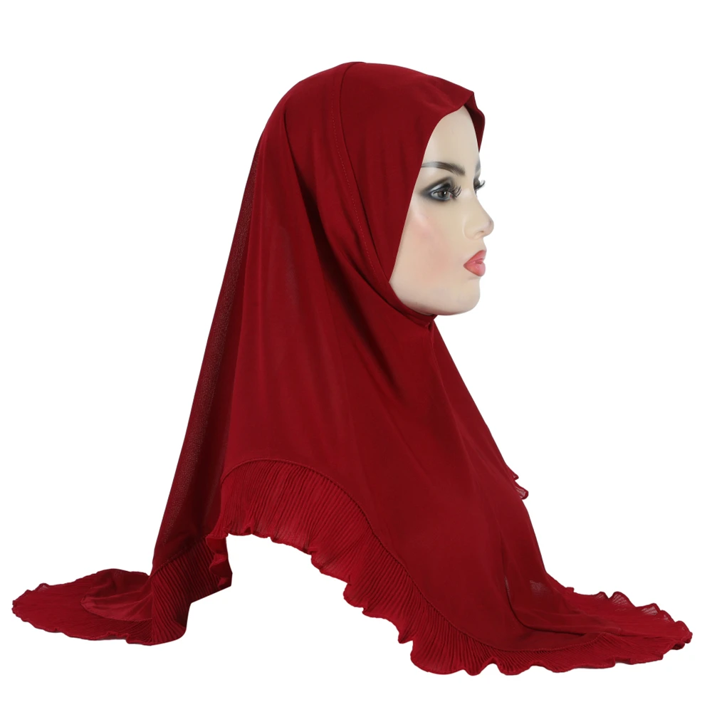 High Quality Muslim Amira Hijab with Ruffles Pull On Islamic Scarf Head Wrap Pray Scarves Women\\\'s Headwear Headscarf Turban Hat
