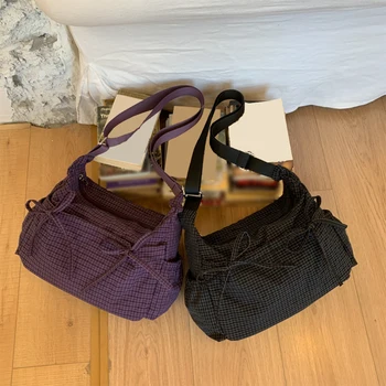 Borsa a tracolla singola con griglia retrò in stile coreano, grande capacità, versatile per la scuola, il lavoro e gli pendolarismo, design unisex
