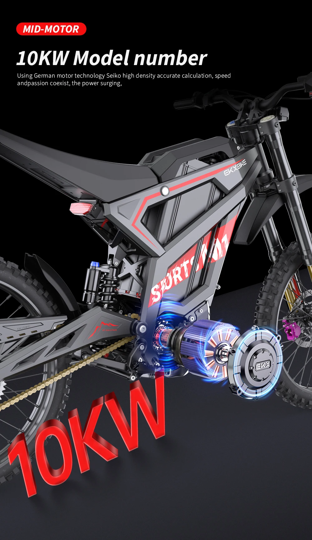 EKXBIKE M1 16800W Peak Electric Dirt Bike 72V/50Ah Electric Bike 85Miles Max Range 62Mph Max Speed Mountain Electric Motorcycle