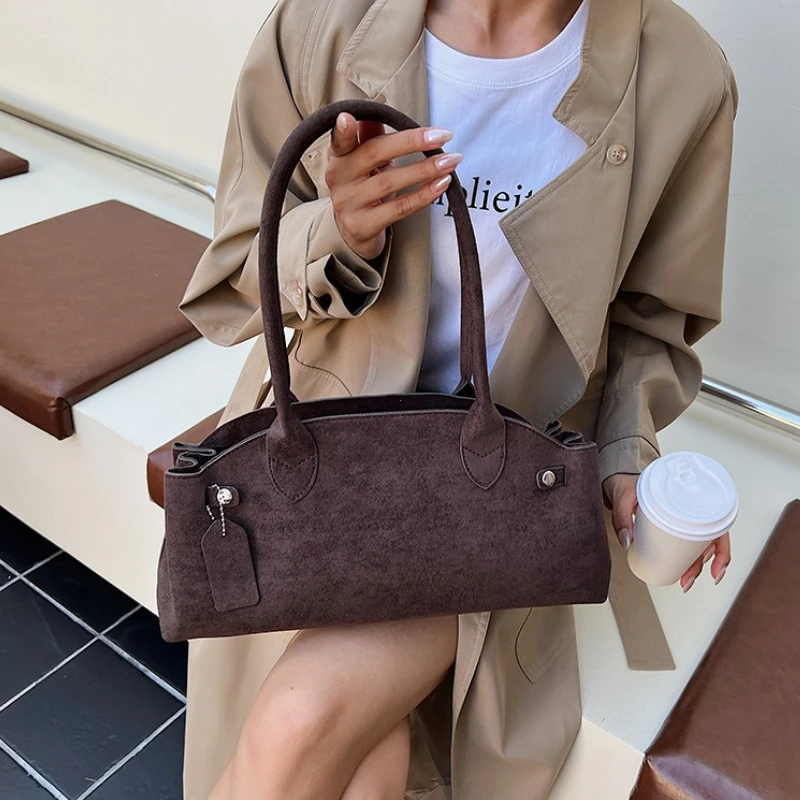 French Style Underarm Shoulder Bags For Women PU Suede Pure Color Top-handle Bag 2026 Autumn New Luxury Designer Handbags Purses