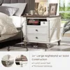 24'' Farmhouse End Table w/4 Solid Wood Feet, Large 2 Drawers Wide Sofa Side Table with Charging Station, Tall Rustic Wood 3