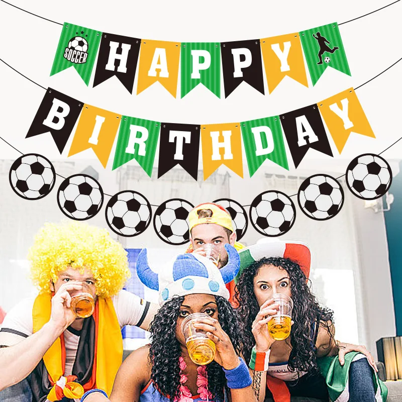 1set Football Party Happy Birthday Banner Paper Garland Kids Boys Sports Theme Soccer Birthday Party Decoration Favors Supplies