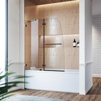 SUNNY SHOWER Frameless Shower Door for Bathtub,Hinged Tub Screen,Tempered Glass Tub Door,48" W x 58" H,Black Finish 1